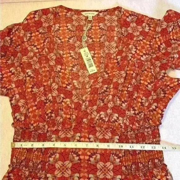 Max Studio NWT Red Floral Short Sleeve Maxi Dress Womens Size Medium - Picture 6 of 12